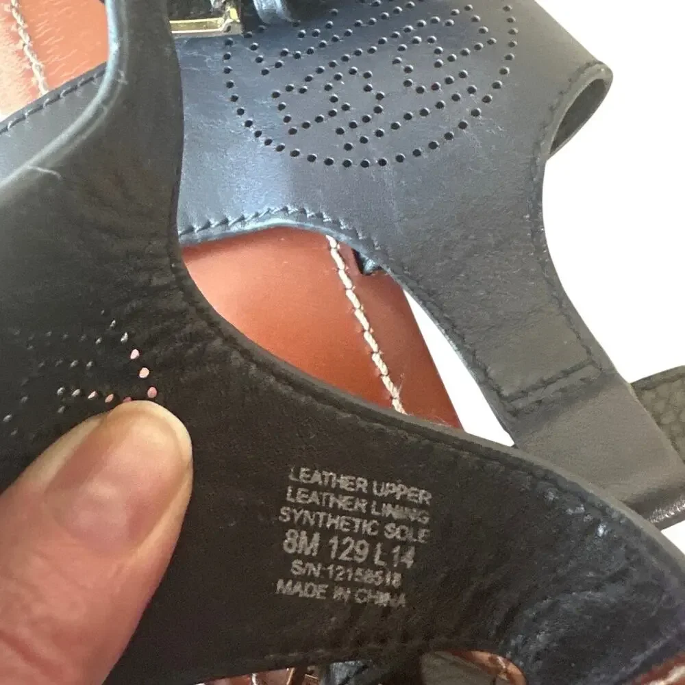 Tory Burch Perforated Logo T-Strap Sandals Navy Black 8